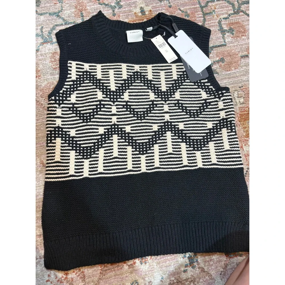 Varley Black Patt Geometric Knit Sweater Vest XS New with Tags